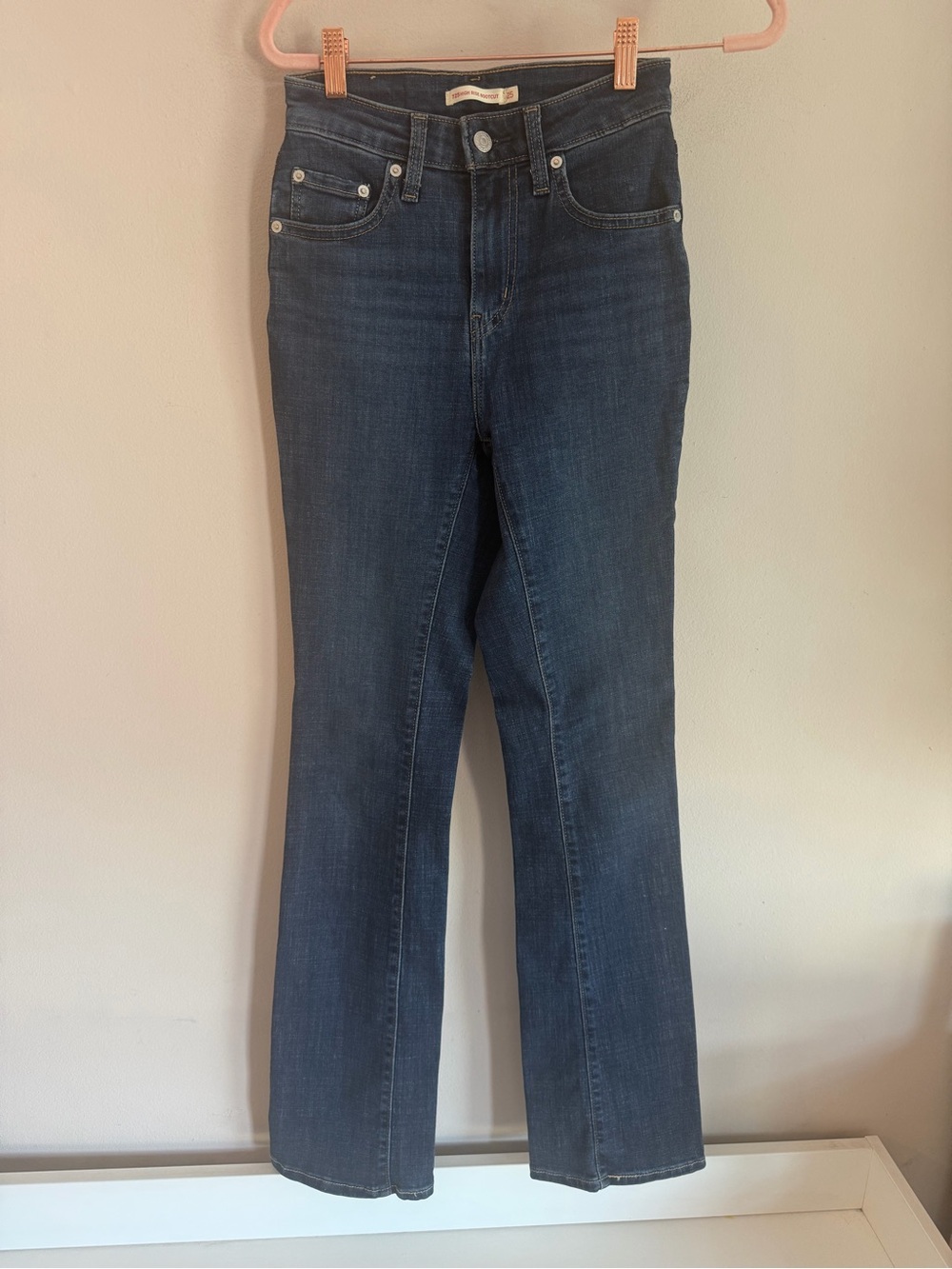 Levis 725 High Rise Bootcut Jeans Dark‎ Wash Denim Blue W25 L32 18759-0038